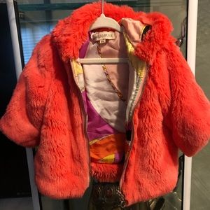 Pucci Baby Neon Coral/Pink Faux Fur Jacket